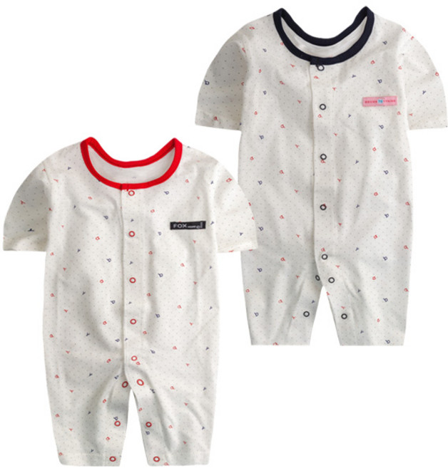 BAEBAE 유아 아기 신생아 여름 옷 7부 자가드 우주복 심플 알파벳7부우주복