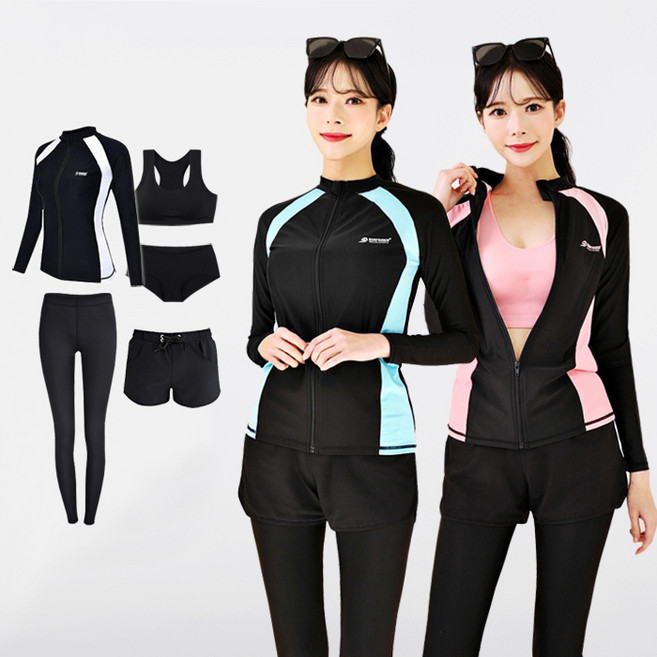 서프라이더 남녀 상하의 5종 풀세트 라인 집업 래쉬가드 빅사이즈 (상의+하의+레깅스+이너) /SURFRIDER