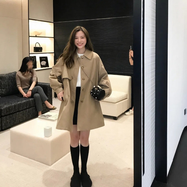 【小個子顯高】風衣外套 中長款風衣 網紅風衣 氣質風衣 春秋風衣 學院風外套 韓版寬鬆 雙排扣設計 春秋季通勤百搭