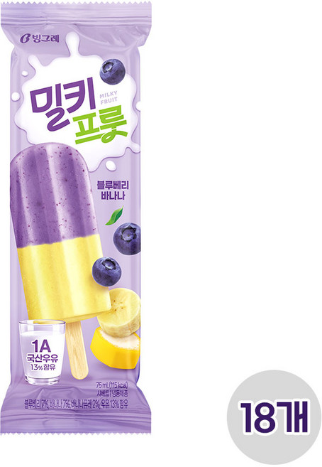 빙그레 밀키프룻 블루베리바나나, 18개, 75ml