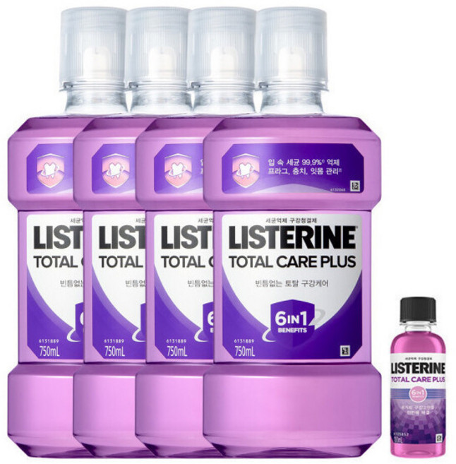 리스테린 토탈케어 플러스 750ml 4개 + 토탈케어플러스 100ml 1개