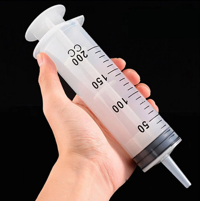 대형 공업용 주사기 잉크충전 차량오일 과학교구 반려동물 식물영양제 플라스틱 주사기 200ml 1EA, 1개, 반투명
