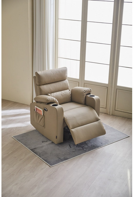 [쿠팡방문설치] 선창테크 9180 전동 에어레더 1인용 리클라이너 소파+허리쿠션 가죽 USB 독립스프링 컵홀더 제로월 방문설치, 모카베이지