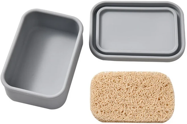 뚜껑이있는 실용적인 사각형 여행 비누 상자 실리콘 배수 접시 보관 욕실 사용, 03 Grey