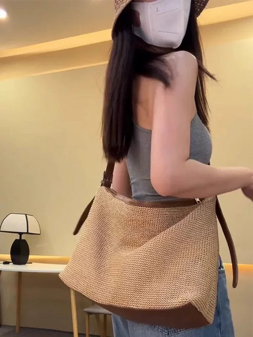DFMEI 夏日拉菲草編織海邊沙灘單肩包女新款超火斜挎手提草編托特包