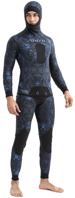 OUZO 투피스 웻슈트 스킨스쿠버 프리다이빙 슈트 잠수복, 3mm, 카모플라쥬 블루