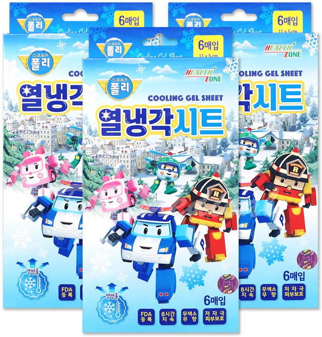 로보카폴리 어린이 캐릭터 열냉각시트 열내림 쿨링시트 6개입, 3개
