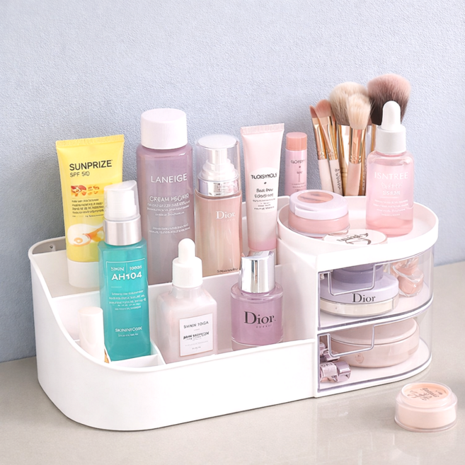 인즈홈 깔끔한 수납 화장품 정리함, 화이트, 1개