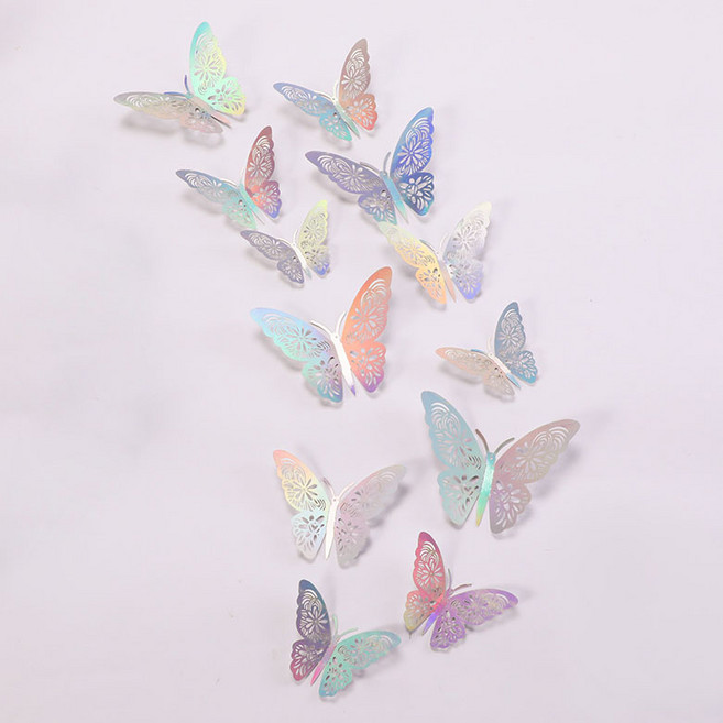 BenF Home 입체 나비 스티커 3D 장식 모형 데코 칼라 벽 장식 인테리어 다꾸 반짝반짝 패턴 빈티지 파티 쇼, 프리즘