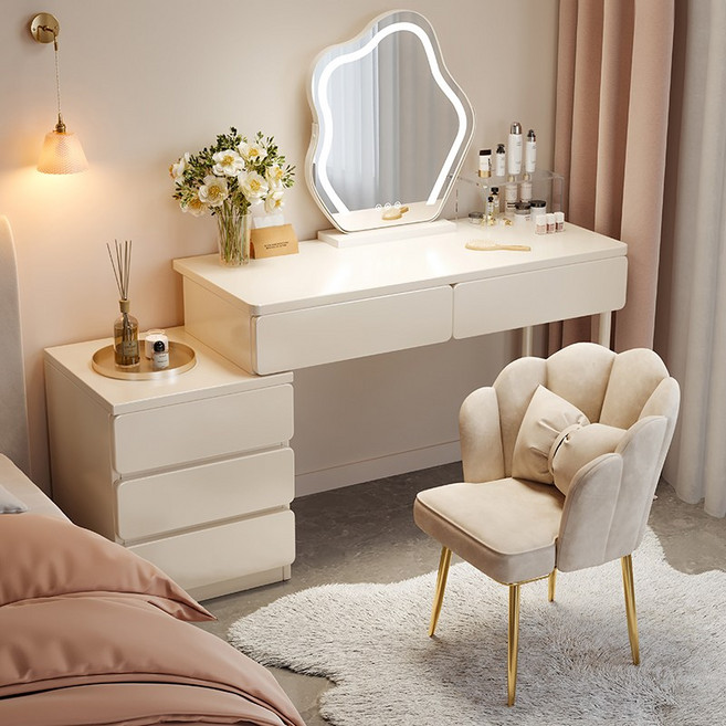 PercyLy 화장대 확장 서랍 수납 테이블 다용도 책상 럭셔리 화장대, 화이트 (단독화장대)