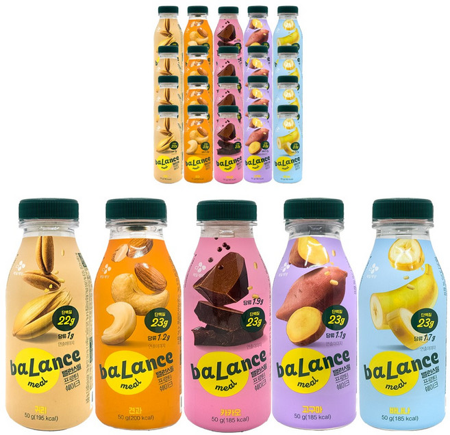 CJ제일제당 밸런스밀 프로틴쉐이크 (귀리 견과 바나나 고구마 카카오), 20개, 50g