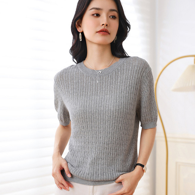 여성 반팔티 여름니트티 라운드넥 하밍꽈 반팔 니트 H5293