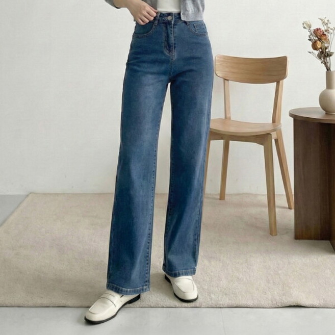 [에이플심플] 스판데님 세미와이드 청바지 스판밴딩 데님 (봄가을)