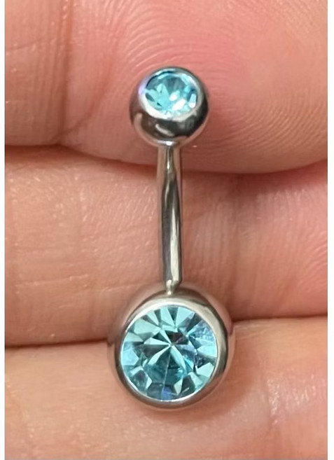 鈦鋼醫用不鏽鋼肚臍環 圓鑽設計, 1個, 湖水藍
