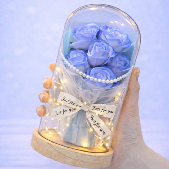 모아룸 LED 유리돔 무드등 꽃다발 카드 포함 선물세트, 사랑03