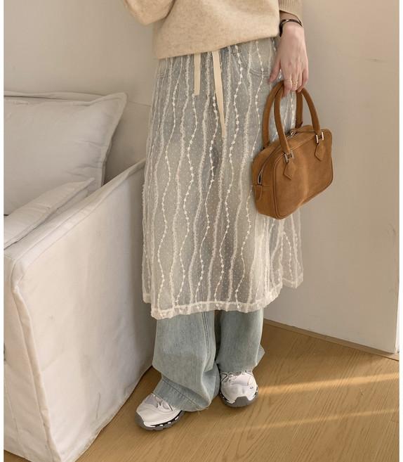 레이스 리본 자수 레이어드 롱스커트15
