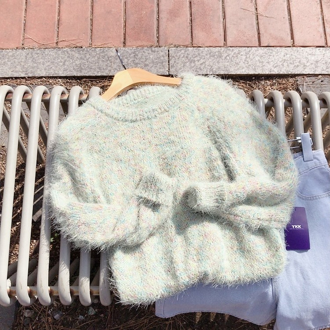 유니크 레인보우 솔잎사 니트