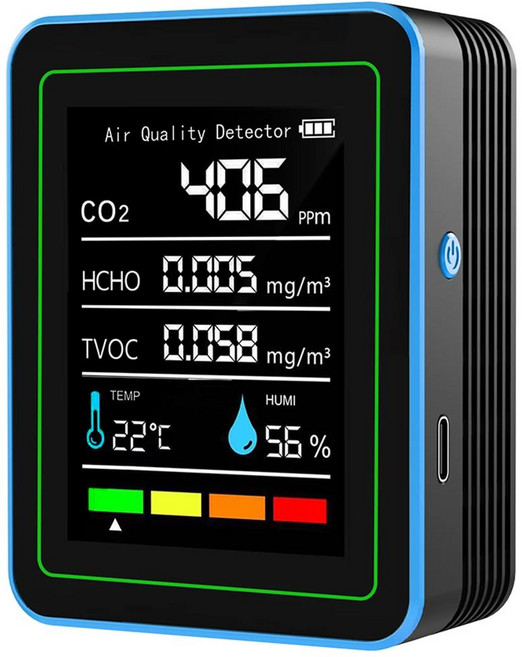 5-in-1 공기 품질 모니터 CO2 감지기 USB 충전 온도 및 습도 모니터 실내 실외용 포름알데히드 모니터, 01 01 Black, 1개