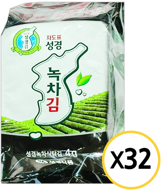 [현대프리마켓] 성경김 녹차 식탁김, 4g, 32개