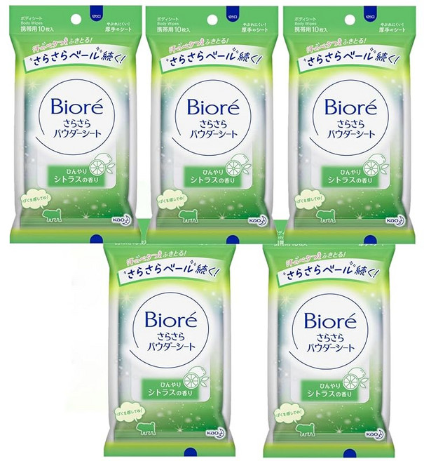 비오레 사라사라 파우더시트 시트러스향 10매입 5개 세트 일본 데오드란트 땀닦는물티슈, 1개