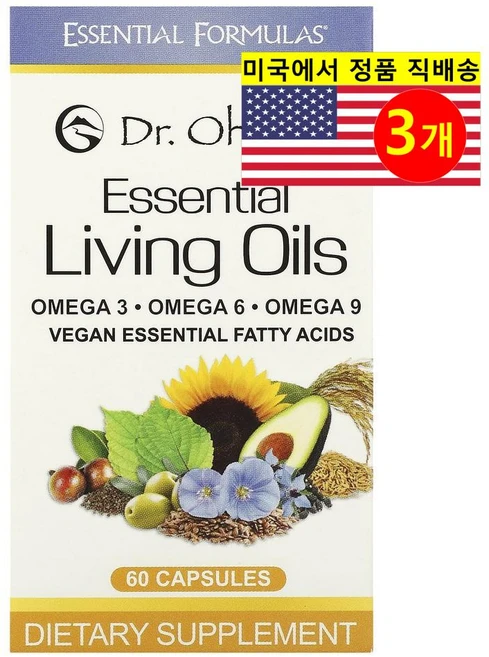 Dr. Ohhiras 닥터 오히라스 에센셜 리빙 오일 900mg Essential Living Oils, 3개, 60정 - 쿠팡