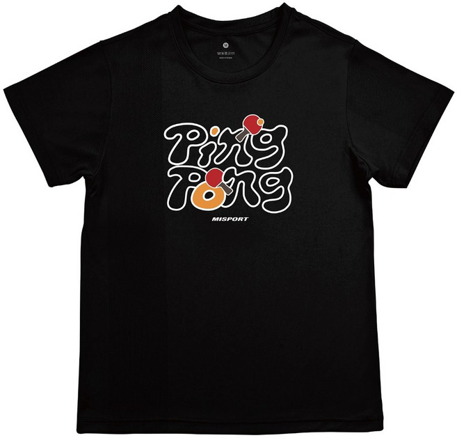 MISPORT 機能運動圖T 運動泡泡字塗鴉 桌球款, 黯夜黑,L, 1個