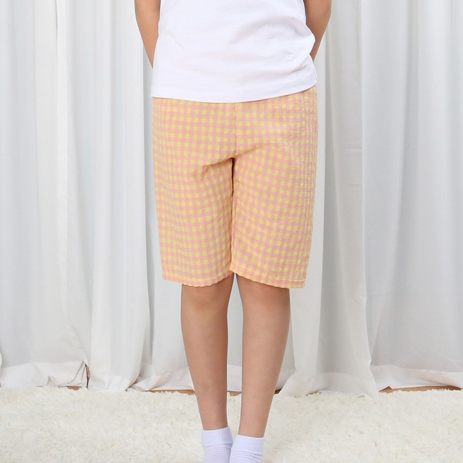 르브니 주니어 5부 체크 잠옷 반바지 초등학생 여름 파스텔 파자마 팬츠 홈웨어 RWP003