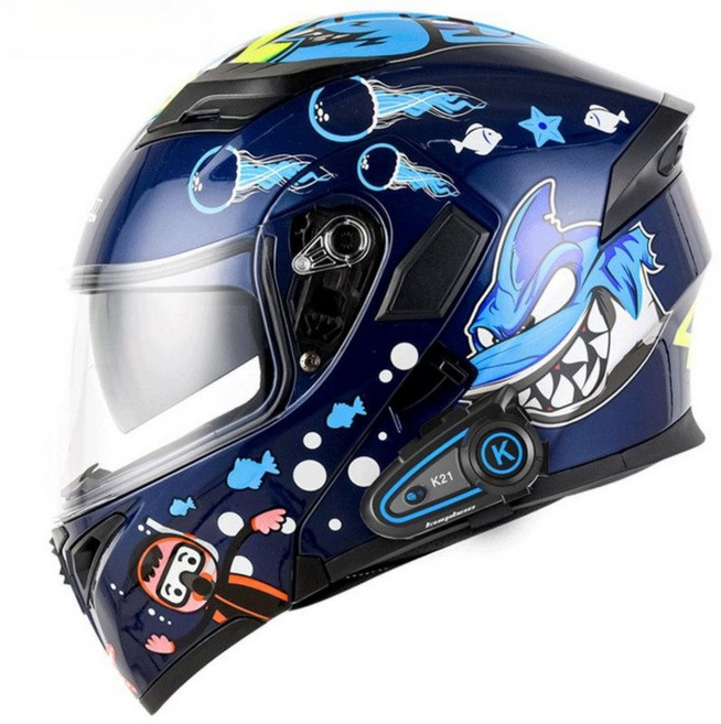 당당상점 블루투스 오토바이 헬멧 초경량 시스템 풀페이스 듀얼바이저 장시간 라이딩, 씨 샤크 (K21 블루투스)