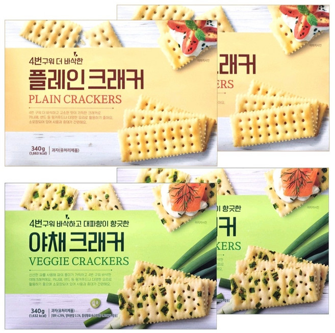 (2종세트) 플레인 크래커+대파향 야채크래커, 4개, 340g