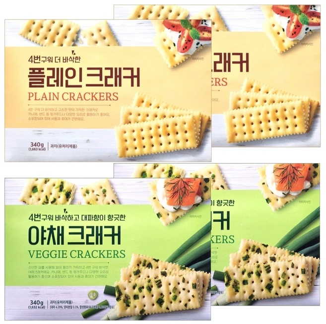 (2종세트) 플레인 크래커+대파향 야채크래커, 4개, 340g - 쿠팡