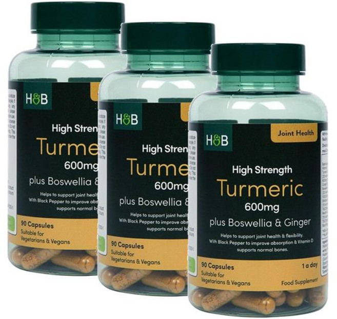 홀랜드앤바렛 터메릭 600mg 플러스 보스웰리아 진저 캡슐 Holland & Barrett Turmeric, 3개, 90정