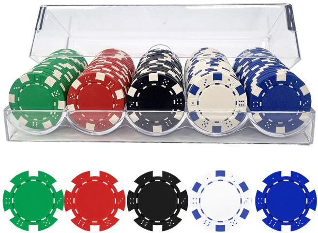 영라이즌 국제규격 마카오 카지노칩 포커칩 하드케이스 세트, 컬러칩 100p투명케이스세트, 1개