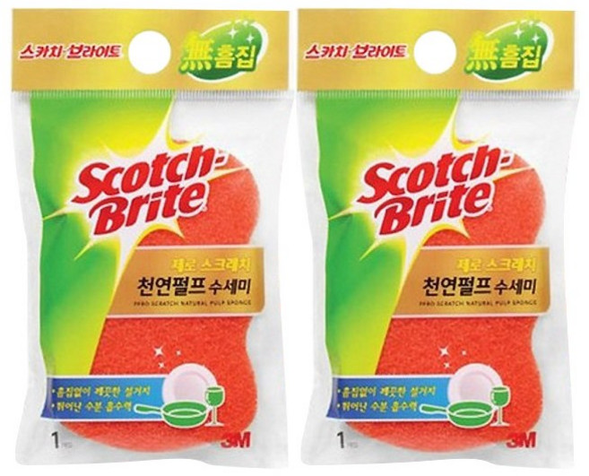 3M 제로스크래치 펄프수세미, 1개, 2개