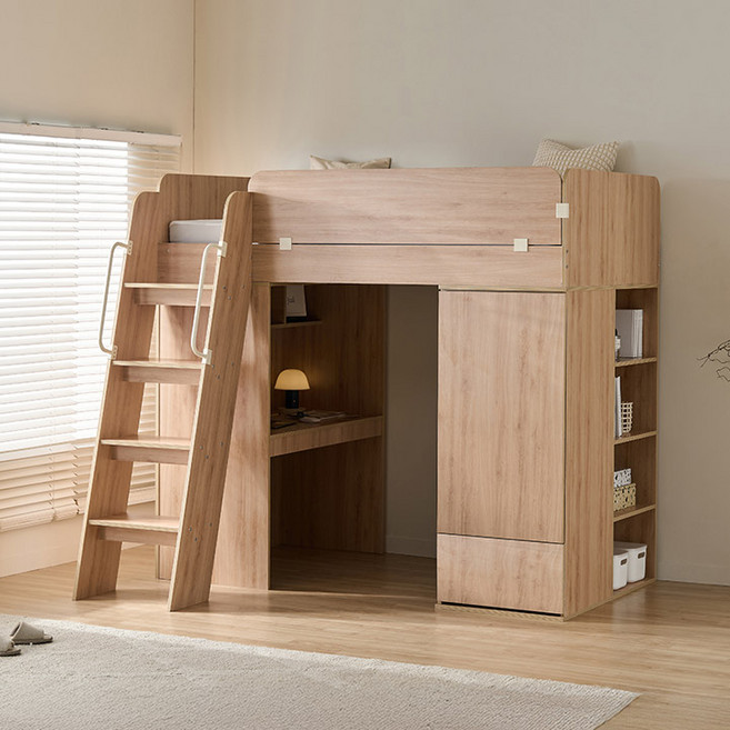 삼익가구 빅 네스트 벙커 이층 침대+옷장/책장+책상 세트, 침대+책장+책상 (미니포켓매트 포함)_오크