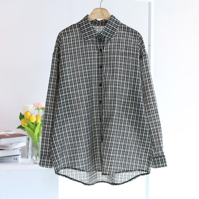 에스제이룩 여성용 도브르 박스 오버핏 체크 셔츠 남방