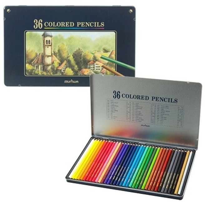 문화연필 넥스프로 고급 유성색연필 36색 틴케이스 (6개입) pic+19378VB