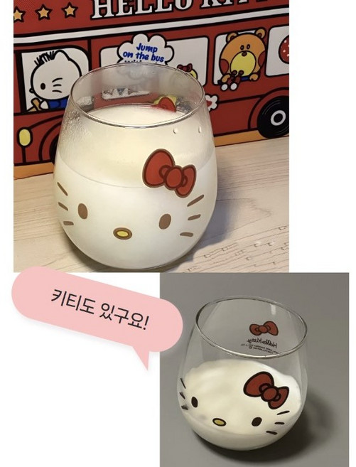 산리오 얼굴 쿠로미 캐릭터 유리컵 물컵 음료 우유 내열, 키티, 1개