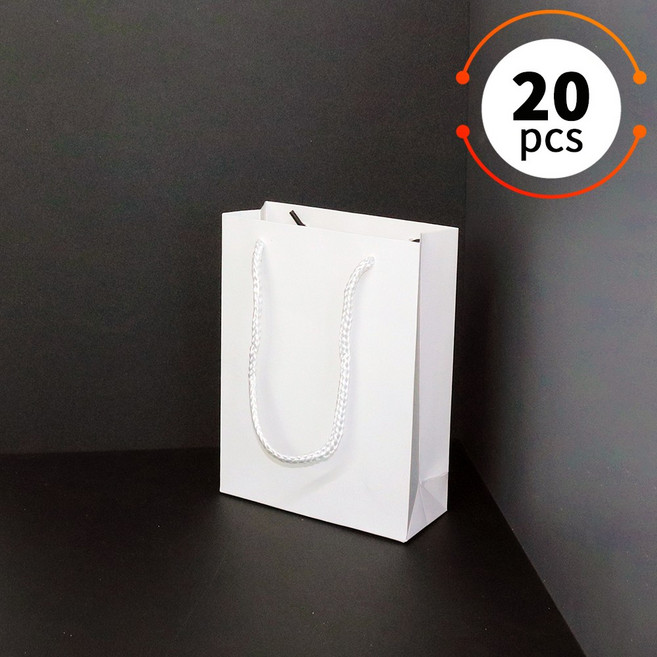 두꺼운 고급 종이쇼핑백 선물용 종이가방 무지 종이백 도시락 포장 쇼핑백 답례품 케이크 가방 20매, 화이트