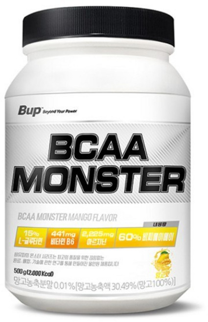 BUP BCAA몬스터 망고맛 류신 아미노산 헬스보충제 BCAA, 3개, 500g