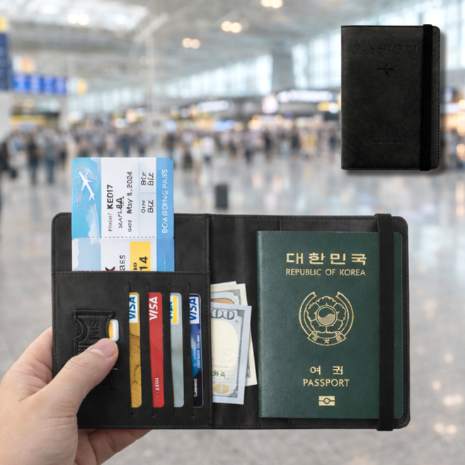 곰아줌마 가죽 지갑 RFID 차단 여권 케이스