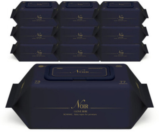 아이러브베베 75g고평량 시그니앙 누아르 10팩 캡형 엠보 77매 아기물티슈, 75g, 10세트