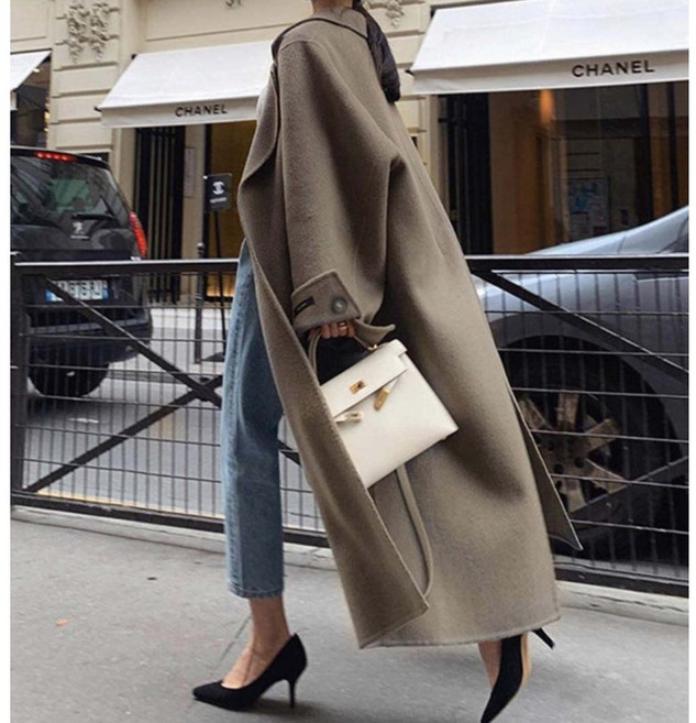(자체제작) 루어스룸 그웬 원버튼 벨트 하객룩 스트랩 소매커프스 롱 핸드메이드코트