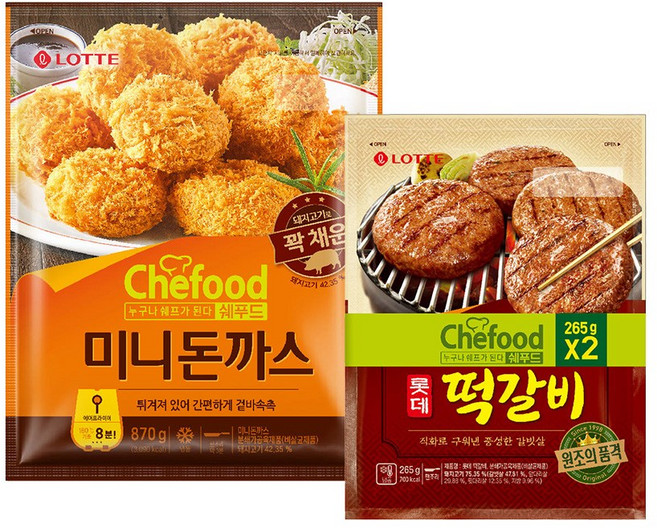 롯데쉐푸드 떡갈비 (265g+265g) x1개+미니돈까스 870g x1개, 1개, 1.4kg