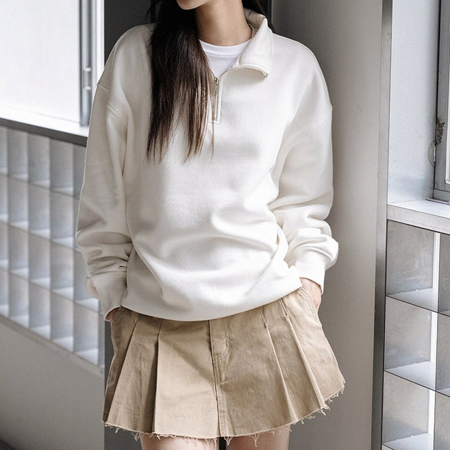 남녀공용 카라 반집업 오버핏 기모 맨투맨 스웨트 셔츠