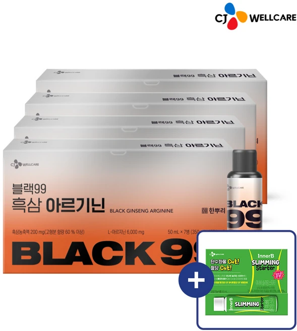 한뿌리 CJ 블랙99 흑삼 아르기닌 7p, 4개, 350ml - 쿠팡