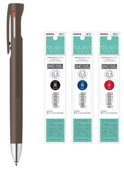 제브라 블렌 3C 3색 볼펜 세트, 1세트, 0.5 쇼콜라라떼+Refill3종