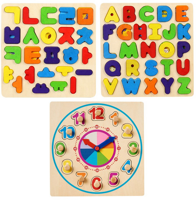 원목 한글+알파벳+시계꼭지퍼즐 세트, 1개
