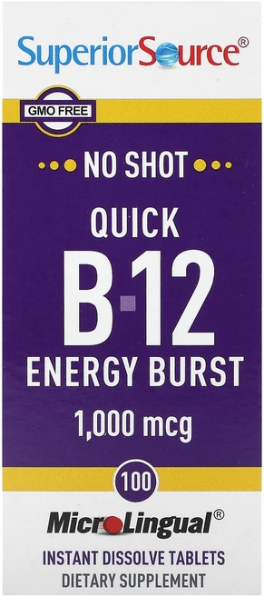Superior Source Quick B-12 에너지 버스트 1 000mcg 용해되는 MicroLingual 100정 Source (슈페리어 소스), 1개 - 쿠팡