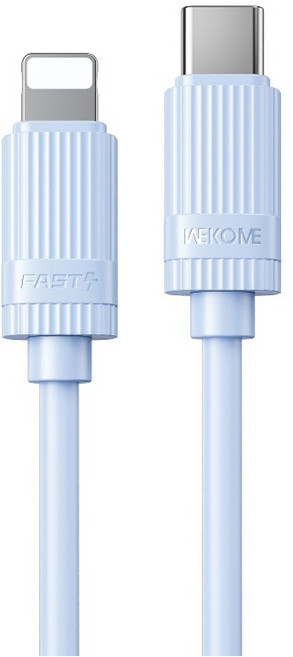 WEKOME Q彈矽膠30W快充線 Type-C轉Lightning PD快充充電線 高速傳輸 防凍防火 蘋果充電線 正版台灣公司貨, 藍色, 1個