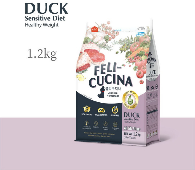 아스쿠 펠리쿠치나 반습식 강아지사료 + 헬시케어 슬림 2P, 1개, 1.2kg, 오리